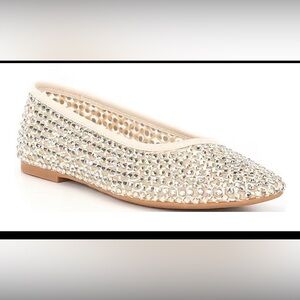NWOT Holiday Party Size 6 1/2  Copper Key Crystal-Studded Cream Flats
